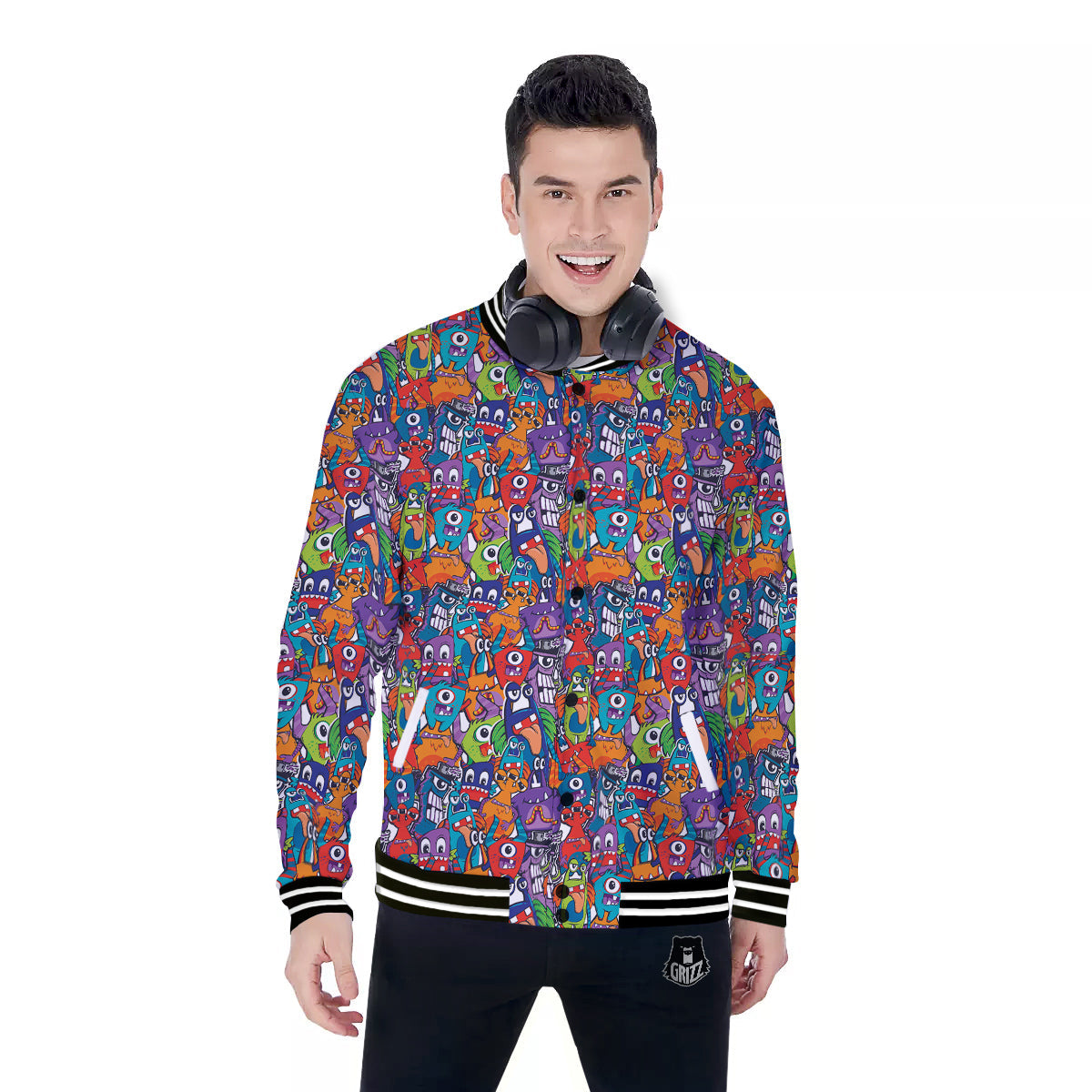 Monster Cute Print Pattern Baseball Jacket-grizzshop