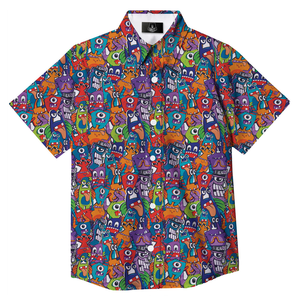 Monster Cute Print Pattern Button Up Shirt-grizzshop