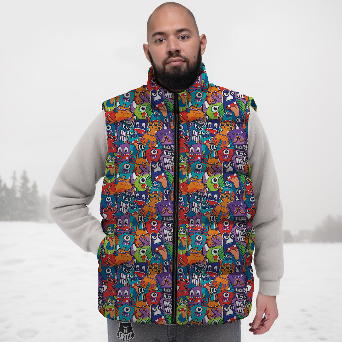 Monster Cute Print Pattern Down Vest-grizzshop