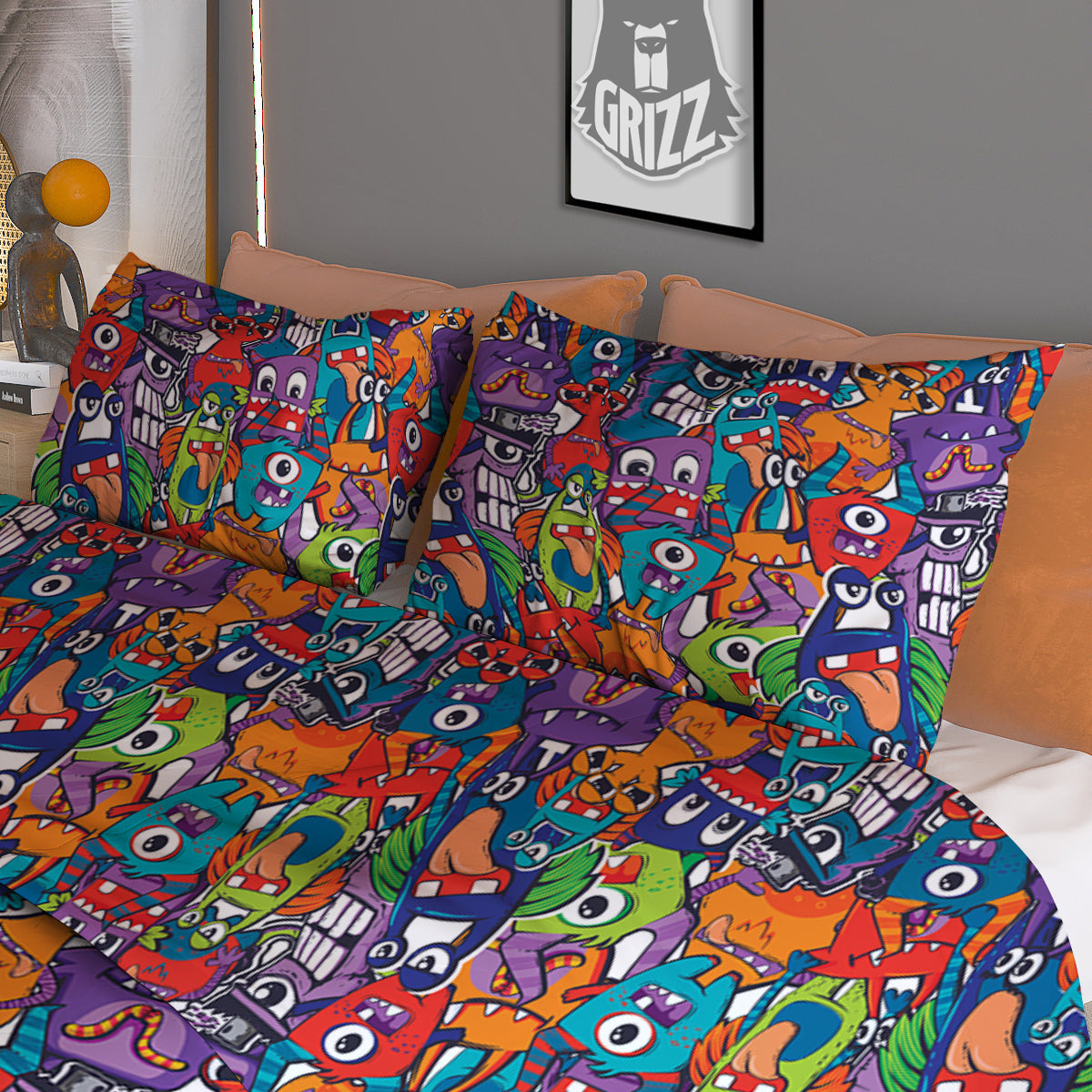 Monster Cute Print Pattern Duvet Cover Bedding Set