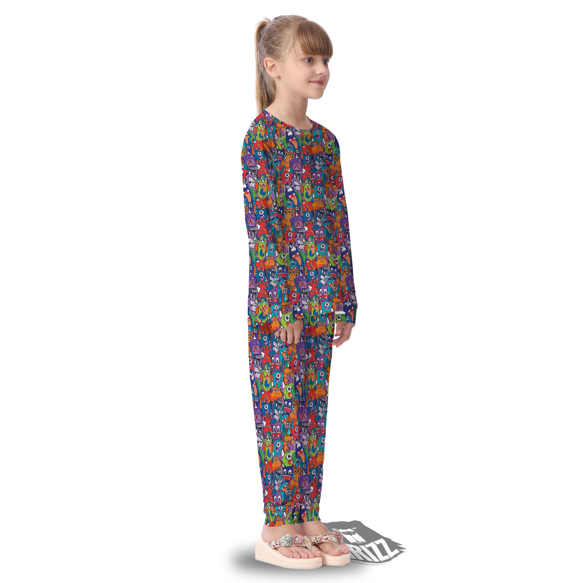 Monster Cute Print Pattern Kid's Pajamas-grizzshop