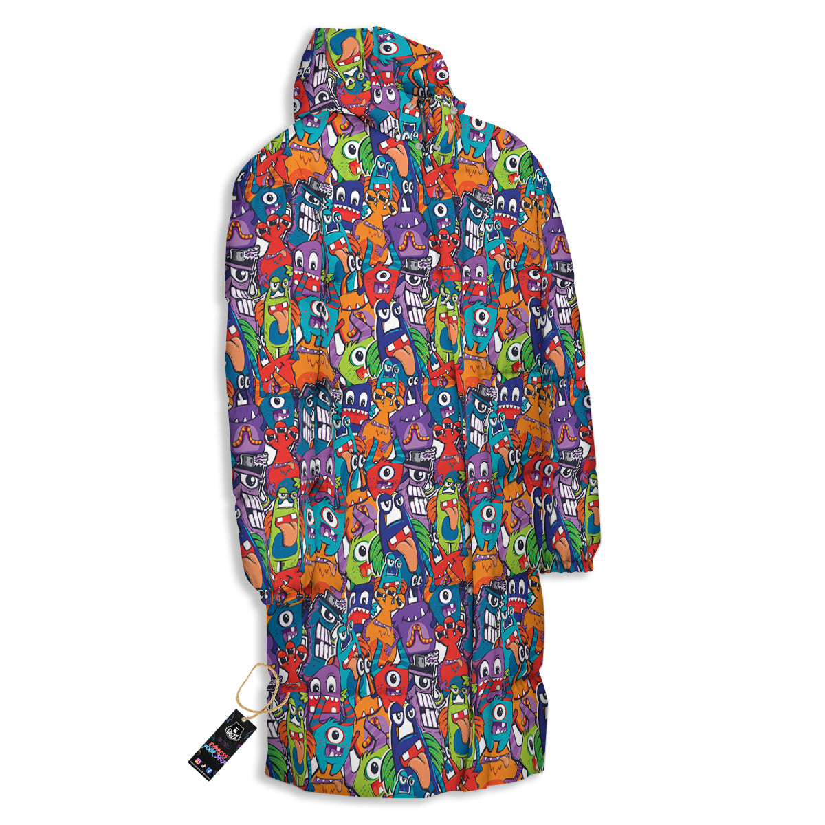 Monster Cute Print Pattern Long Down Jacket-grizzshop