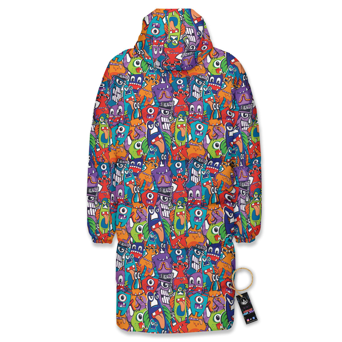 Monster Cute Print Pattern Long Down Jacket-grizzshop