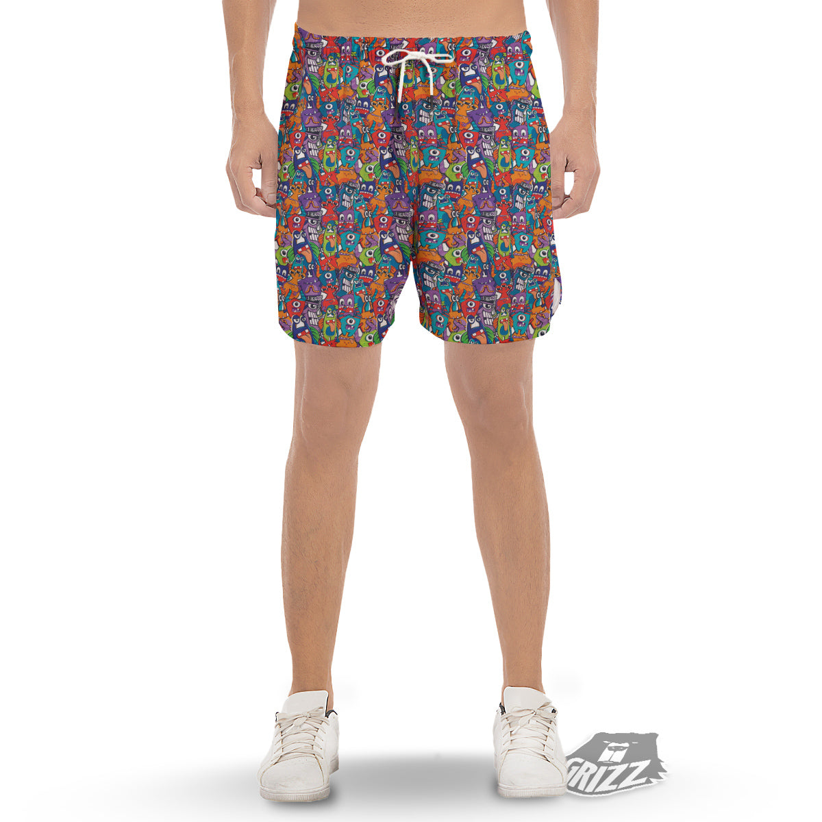 Monster Cute Print Pattern Men's Gym Shorts-grizzshop