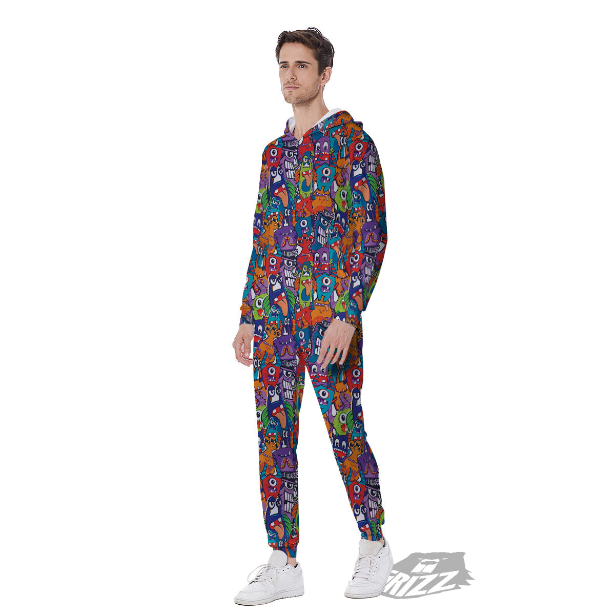 Monster Cute Print Pattern Men's Jumpsuit-grizzshop