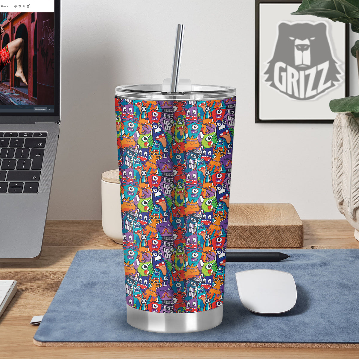 Monster Cute Print Pattern Tumbler-grizzshop