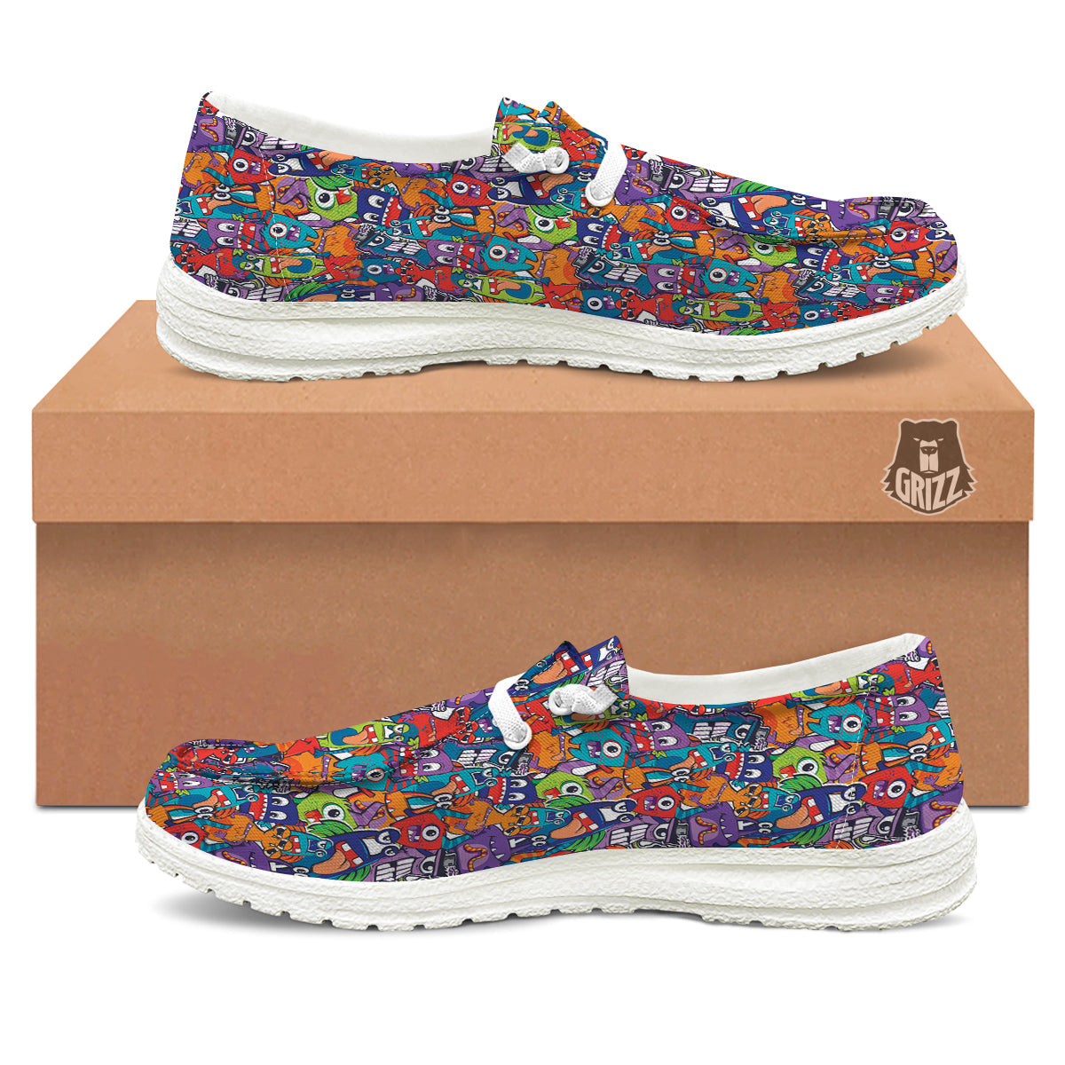 Monster Cute Print Pattern White Loafers-grizzshop