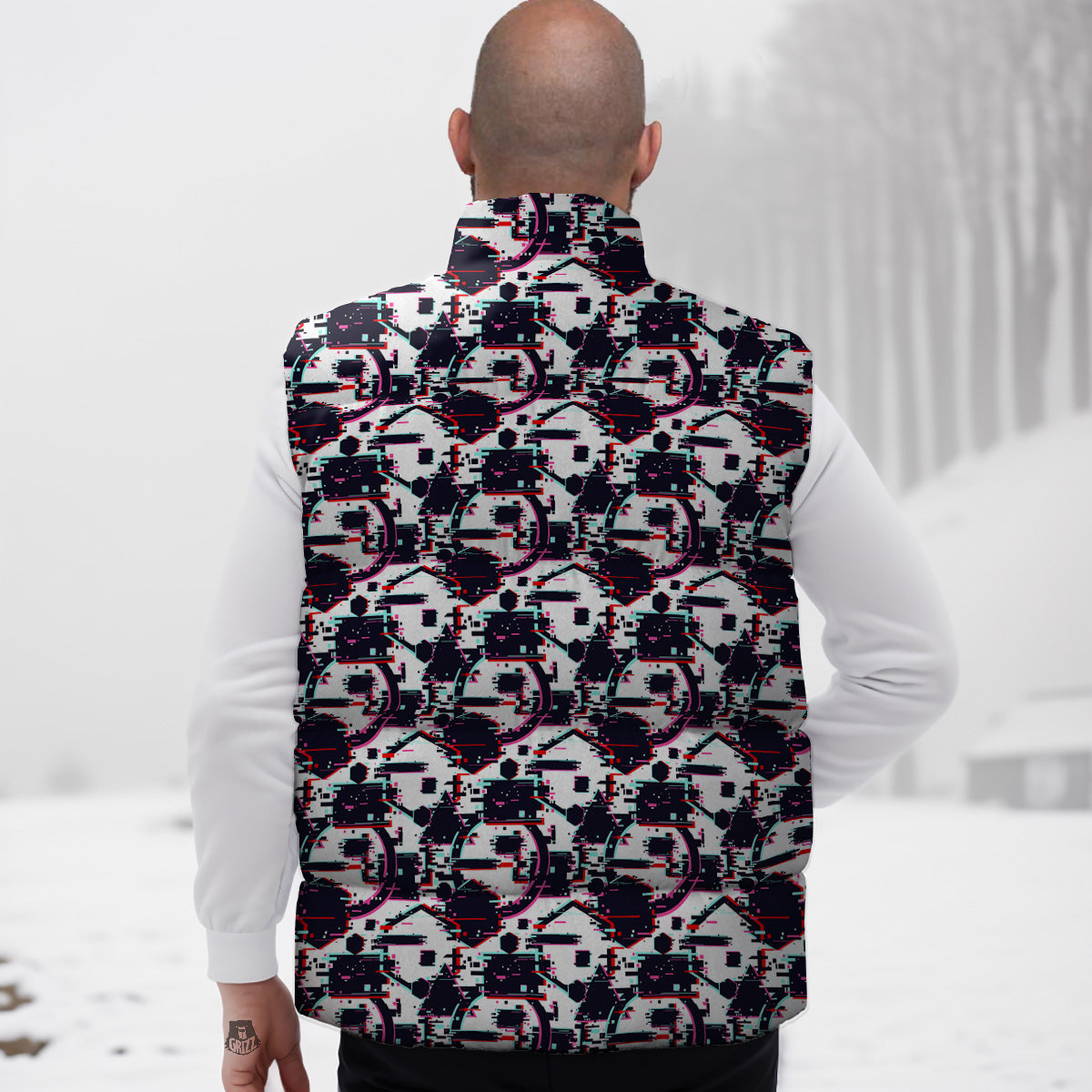 Monster Fluffy Pattern Print Down Vest-grizzshop