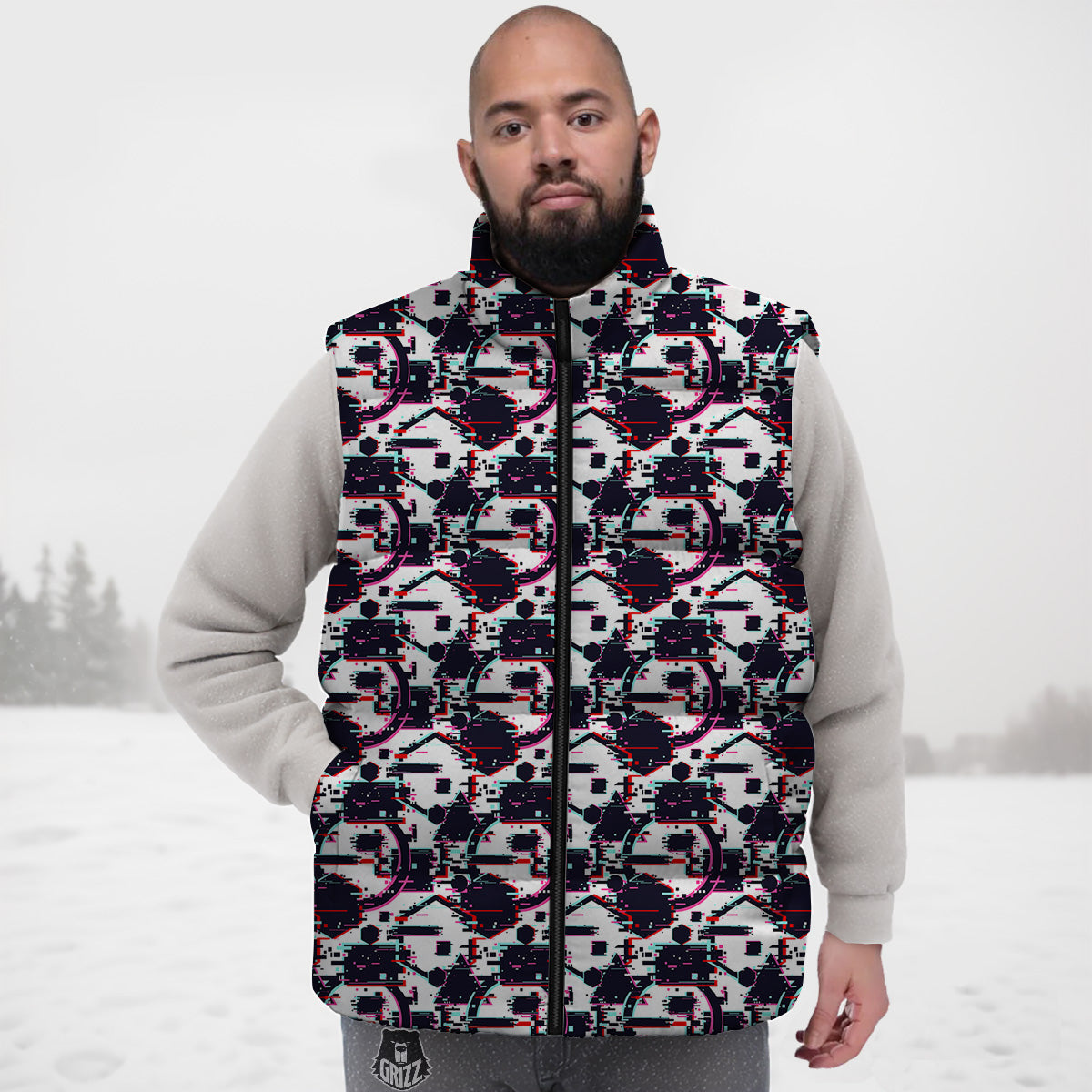 Monster Fluffy Pattern Print Down Vest-grizzshop