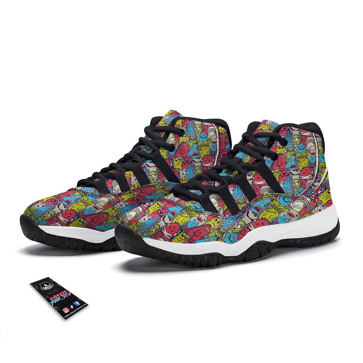 Monster Pattern Print Black Bball Shoes-grizzshop