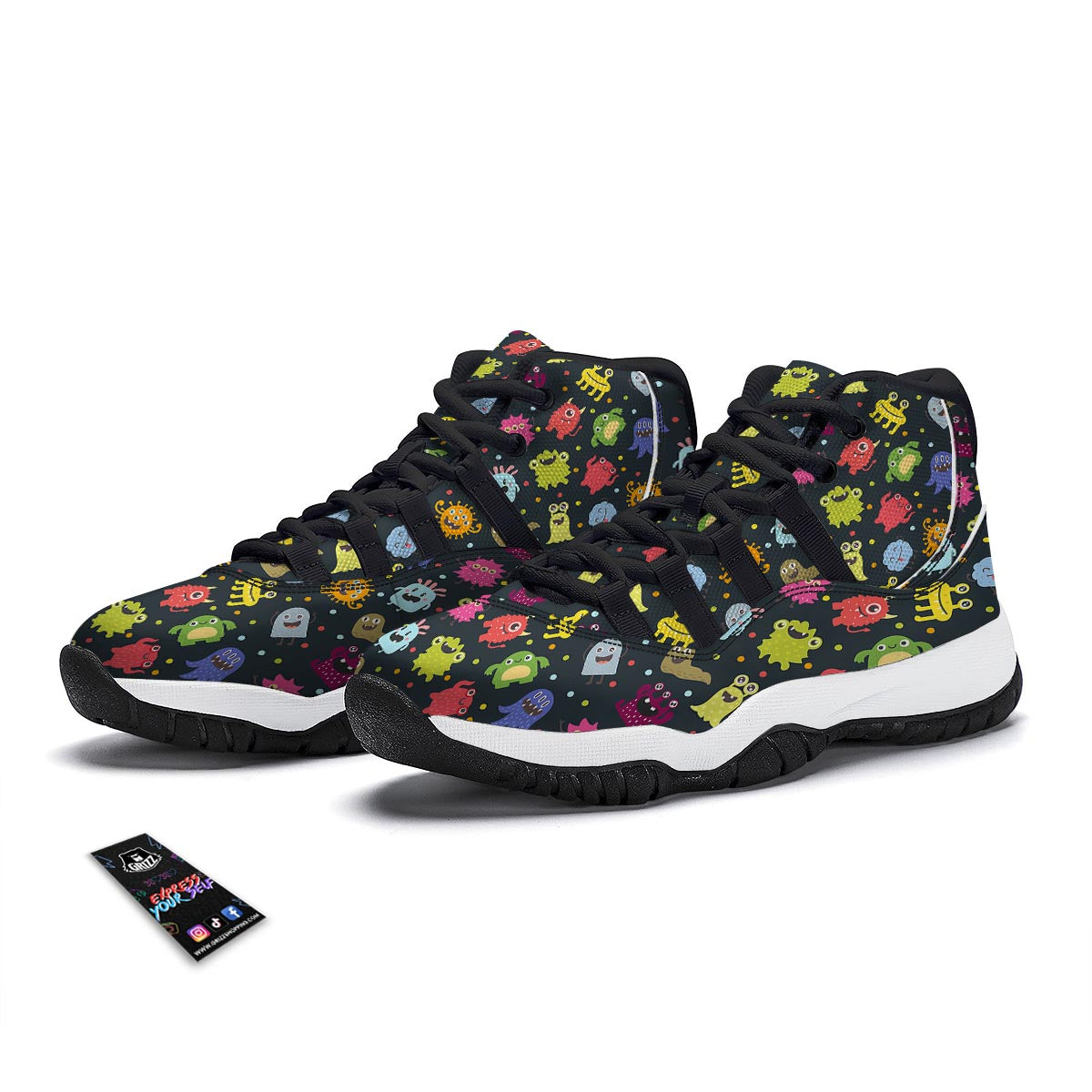 Monster Print Pattern Black Bball Shoes-grizzshop