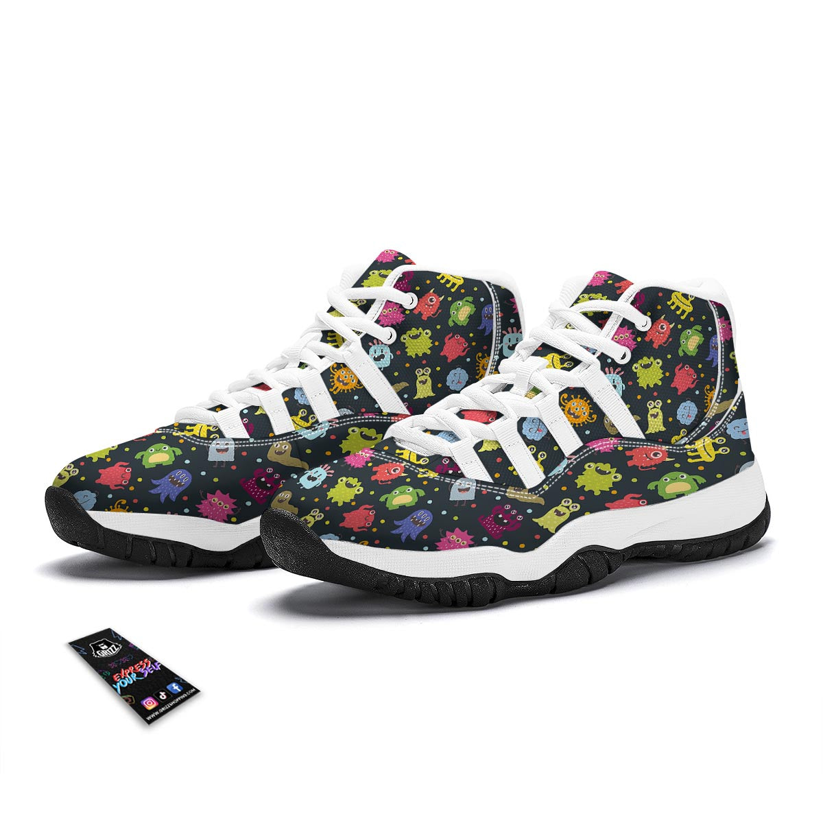 Monster Print Pattern White Bball Shoes-grizzshop