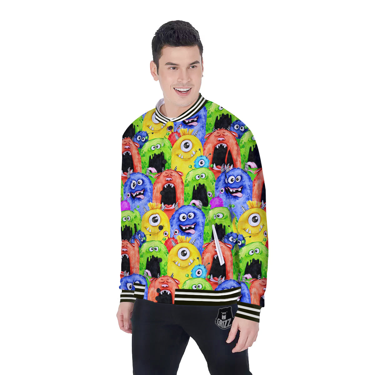 Monster Watercolor Print Pattern Baseball Jacket-grizzshop