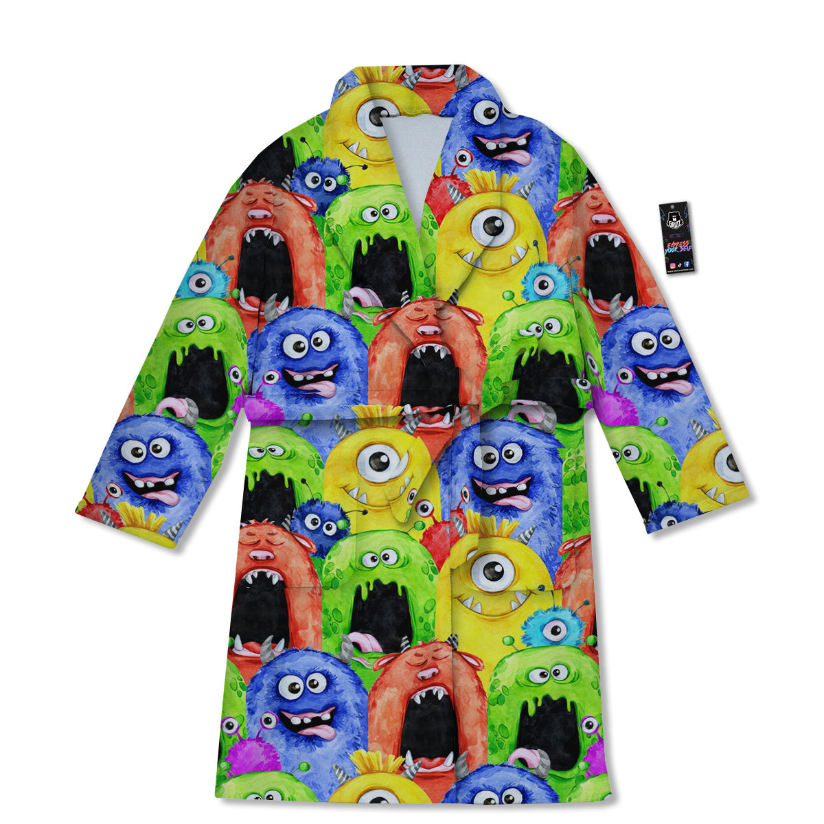 Monster Watercolor Print Pattern Bathrobe-grizzshop