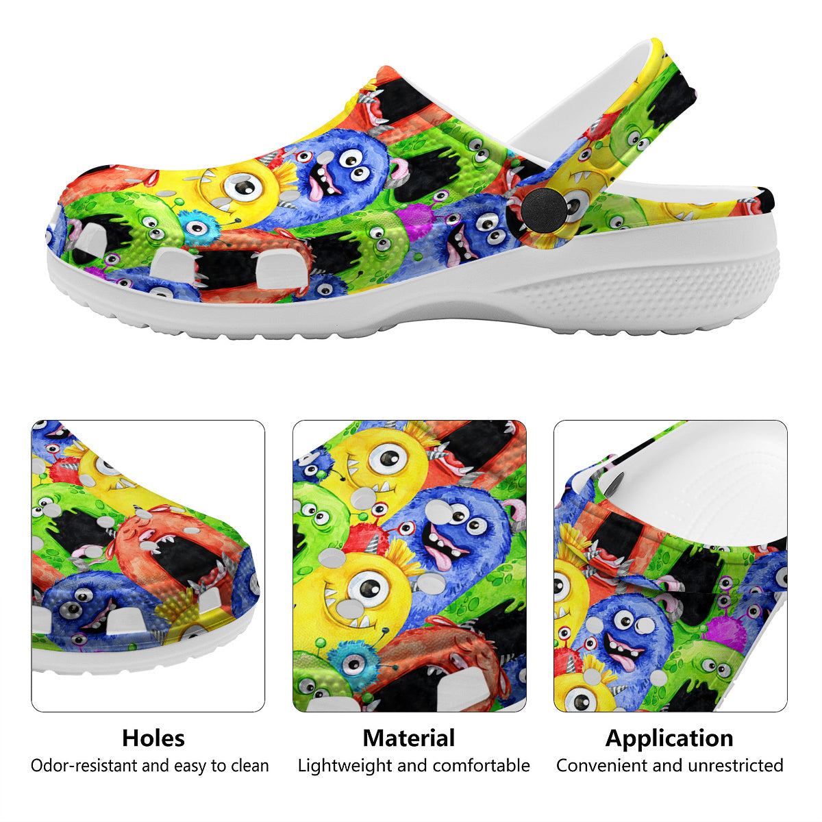 Monster Watercolor Print Pattern Clog-grizzshop
