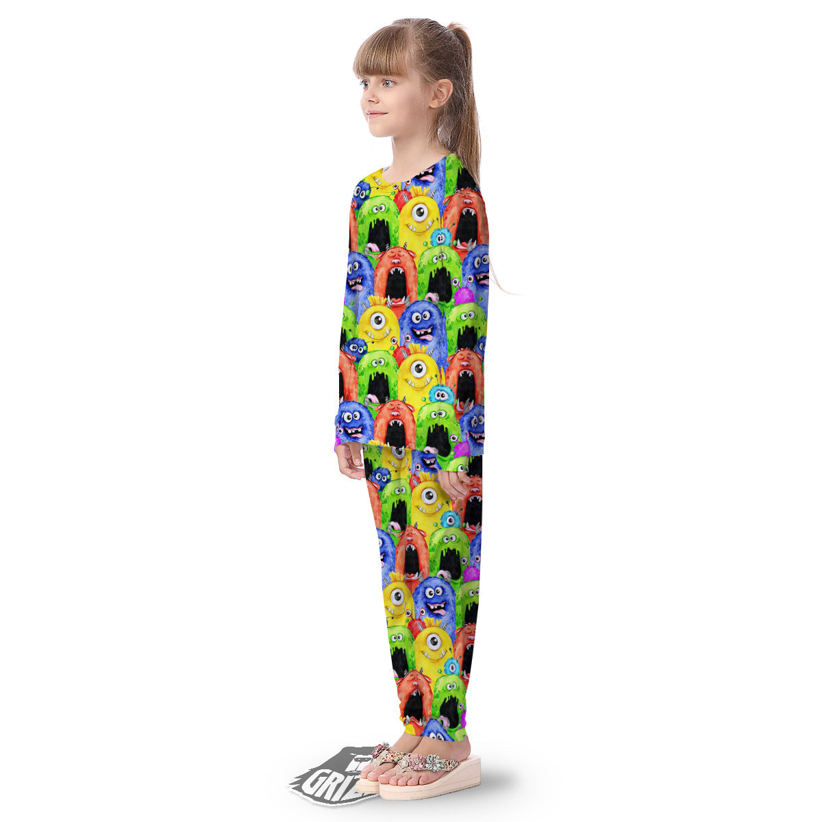 Monster Watercolor Print Pattern Kid's Pajamas-grizzshop