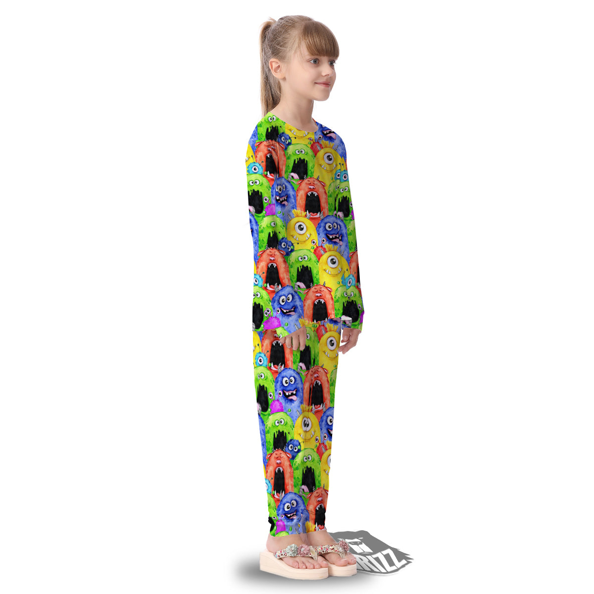 Monster Watercolor Print Pattern Kid's Pajamas-grizzshop
