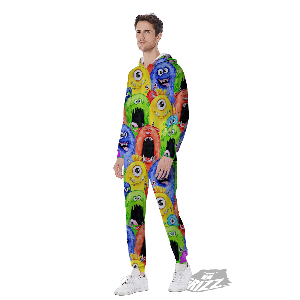 Monster Watercolor Print Pattern Men's Jumpsuit-grizzshop