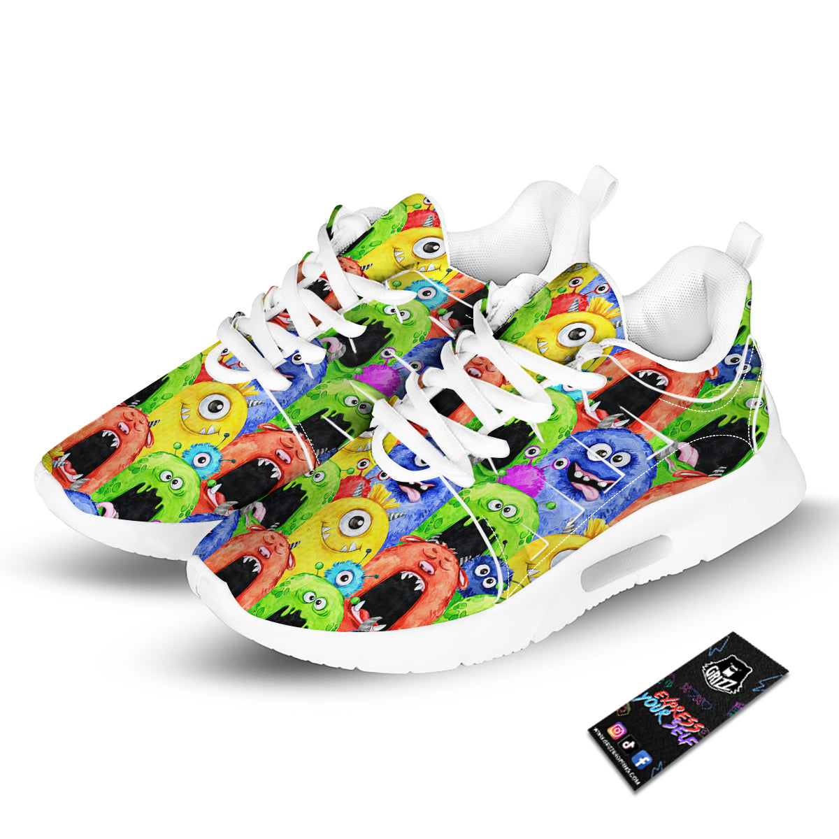 Monster Watercolor Print Pattern Tennis Shoes-grizzshop