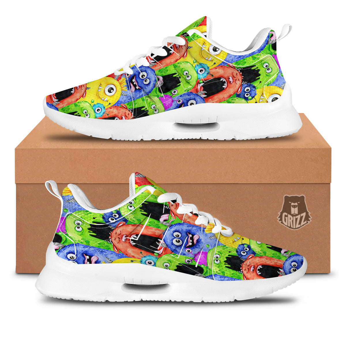 Monster Watercolor Print Pattern Tennis Shoes-grizzshop