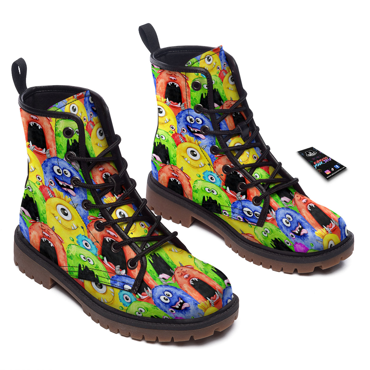 Monster Watercolor Print Pattern Work Boots-grizzshop