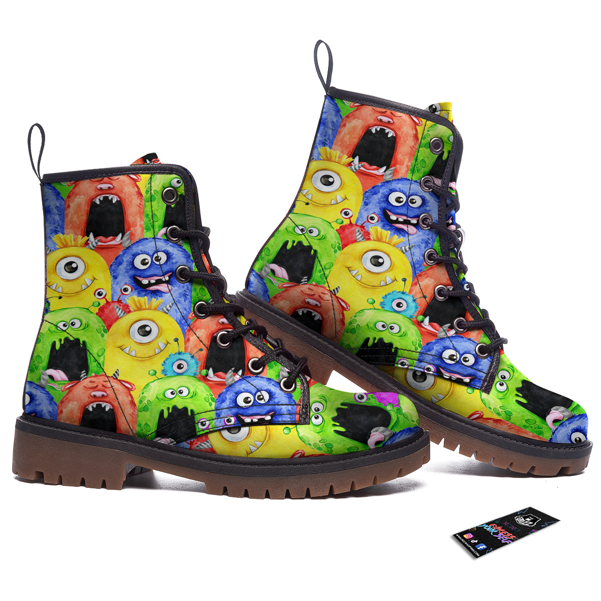 Monster Watercolor Print Pattern Work Boots-grizzshop
