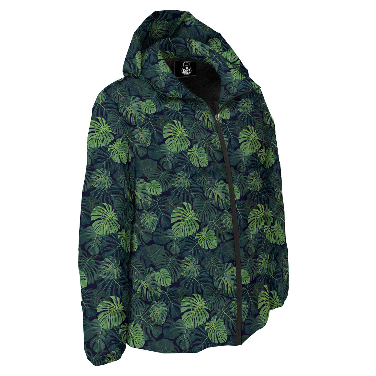 Monstera Green Tropical Print Pattern Down Jacket-grizzshop