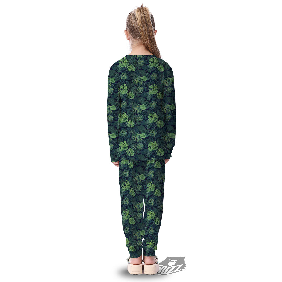 Monstera Green Tropical Print Pattern Kid's Pajamas-grizzshop