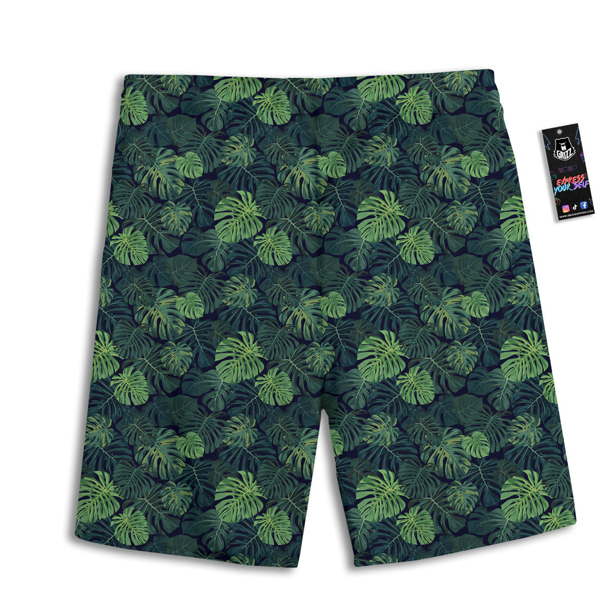 Monstera Green Tropical Print Pattern Men's Athletic Shorts-grizzshop