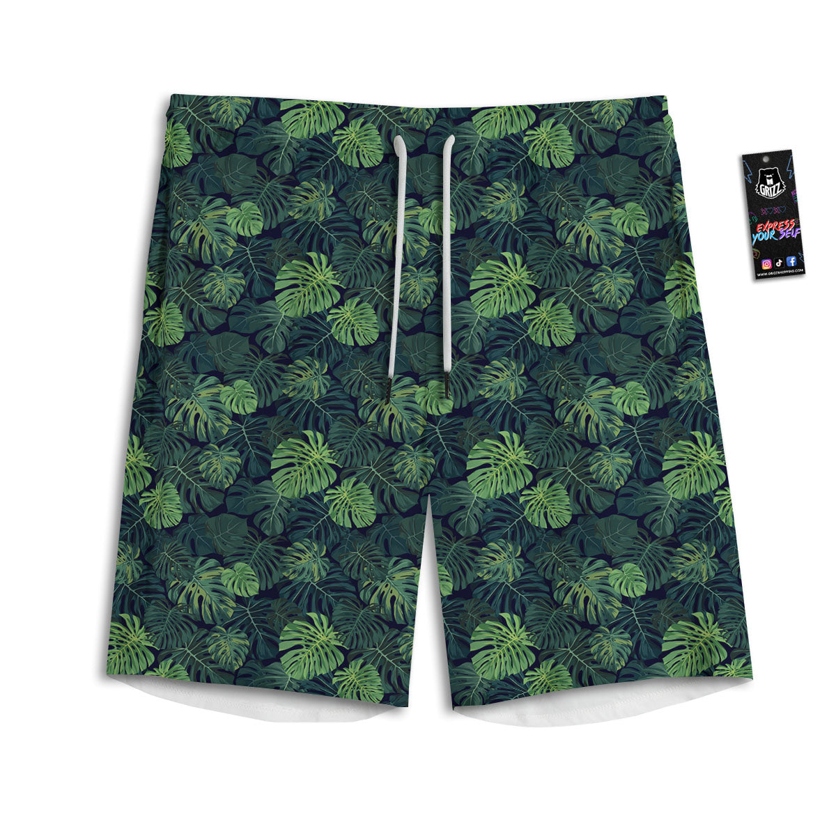 Monstera Green Tropical Print Pattern Men's Athletic Shorts-grizzshop