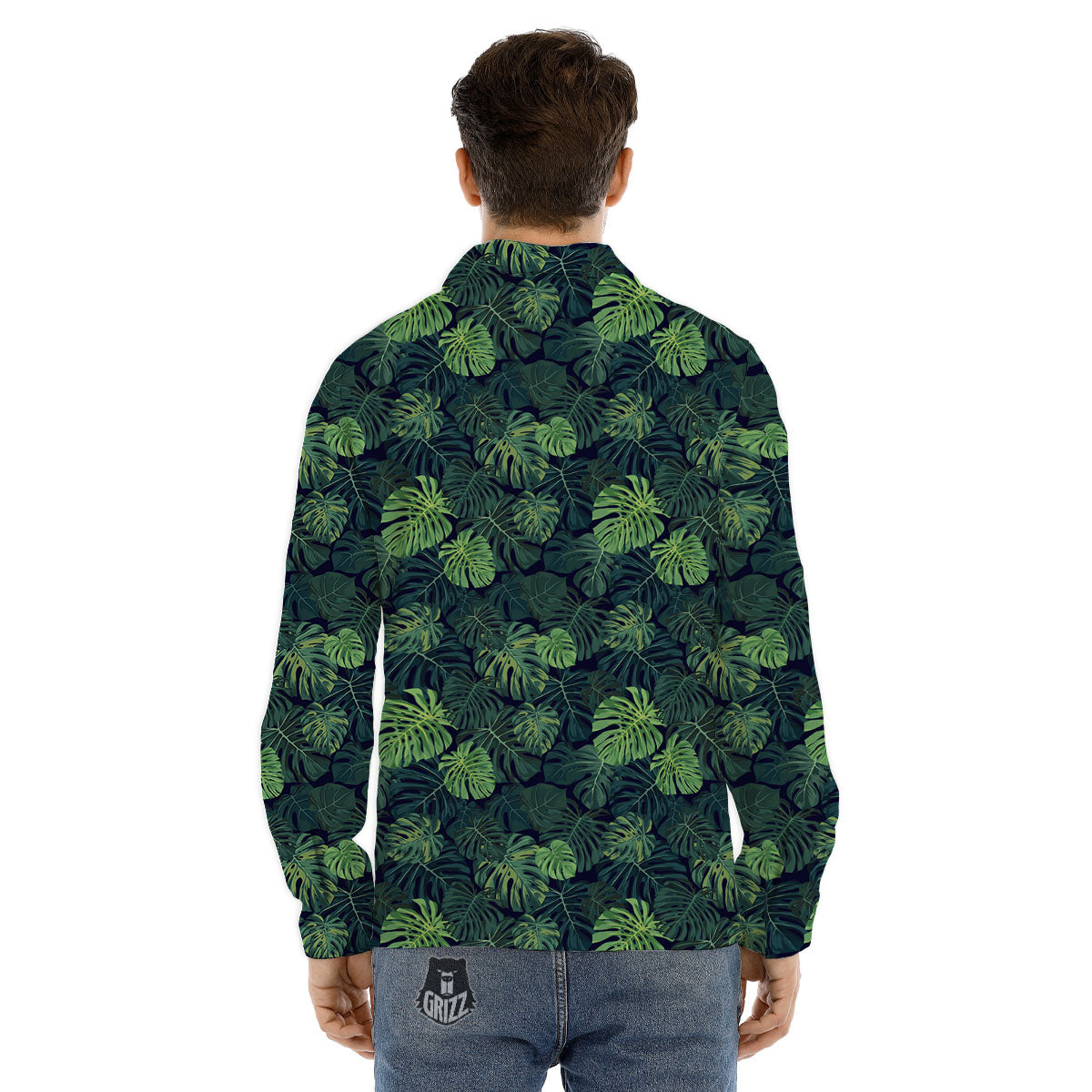 Monstera Green Tropical Print Pattern Men's Dress Shirts-grizzshop