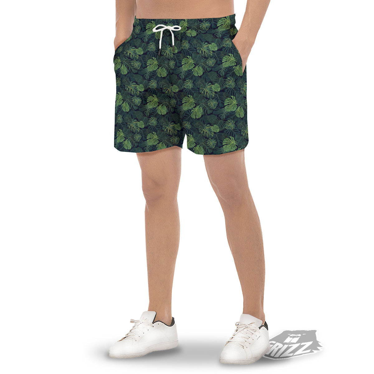 Monstera Green Tropical Print Pattern Men's Gym Shorts-grizzshop