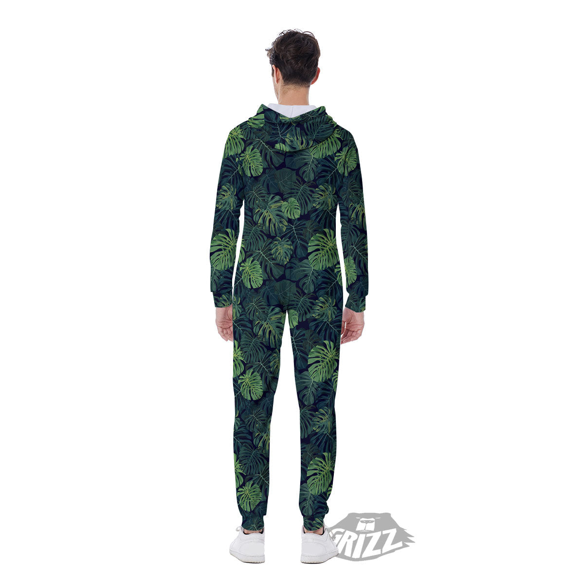 Monstera Green Tropical Print Pattern Men's Jumpsuit-grizzshop
