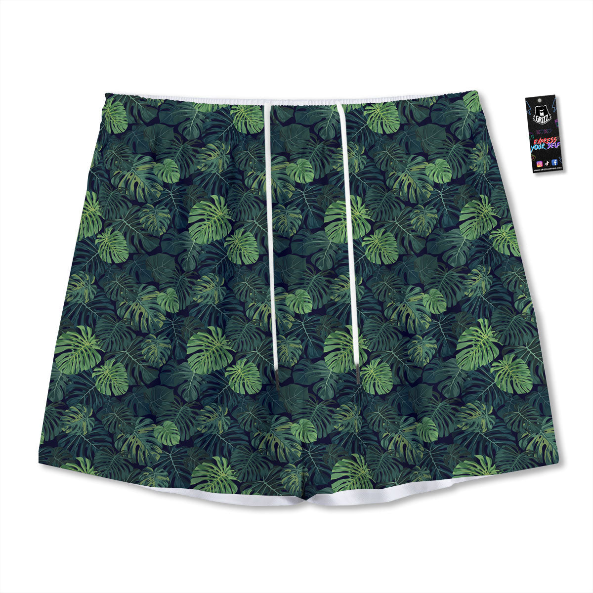Monstera Green Tropical Print Pattern Mesh Shorts