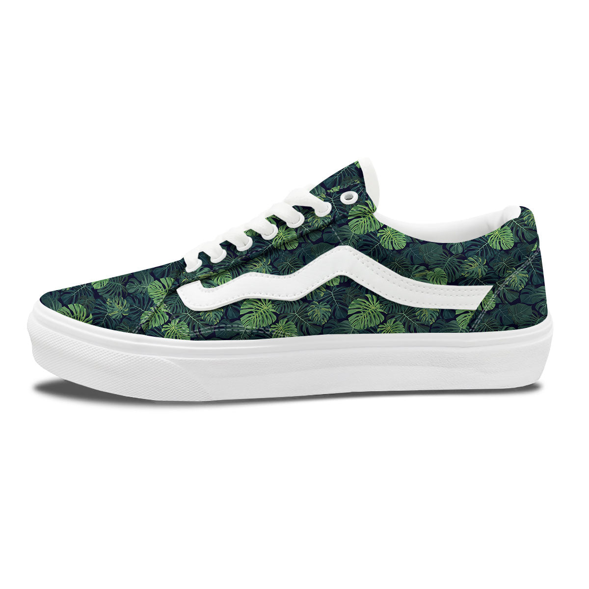 Monstera Green Tropical Print Pattern Skate Shoes-grizzshop