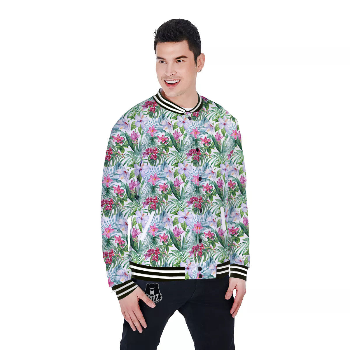 Monstera Hawaii Hibiscus Print Pattern Baseball Jacket-grizzshop