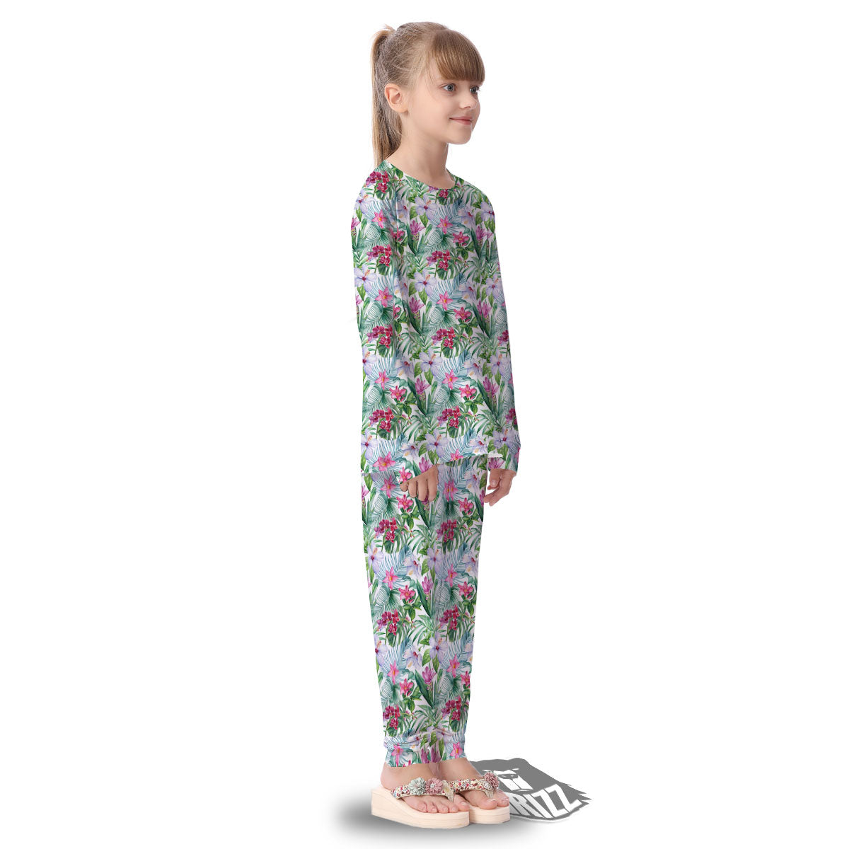 Monstera Hawaii Hibiscus Print Pattern Kid's Pajamas-grizzshop