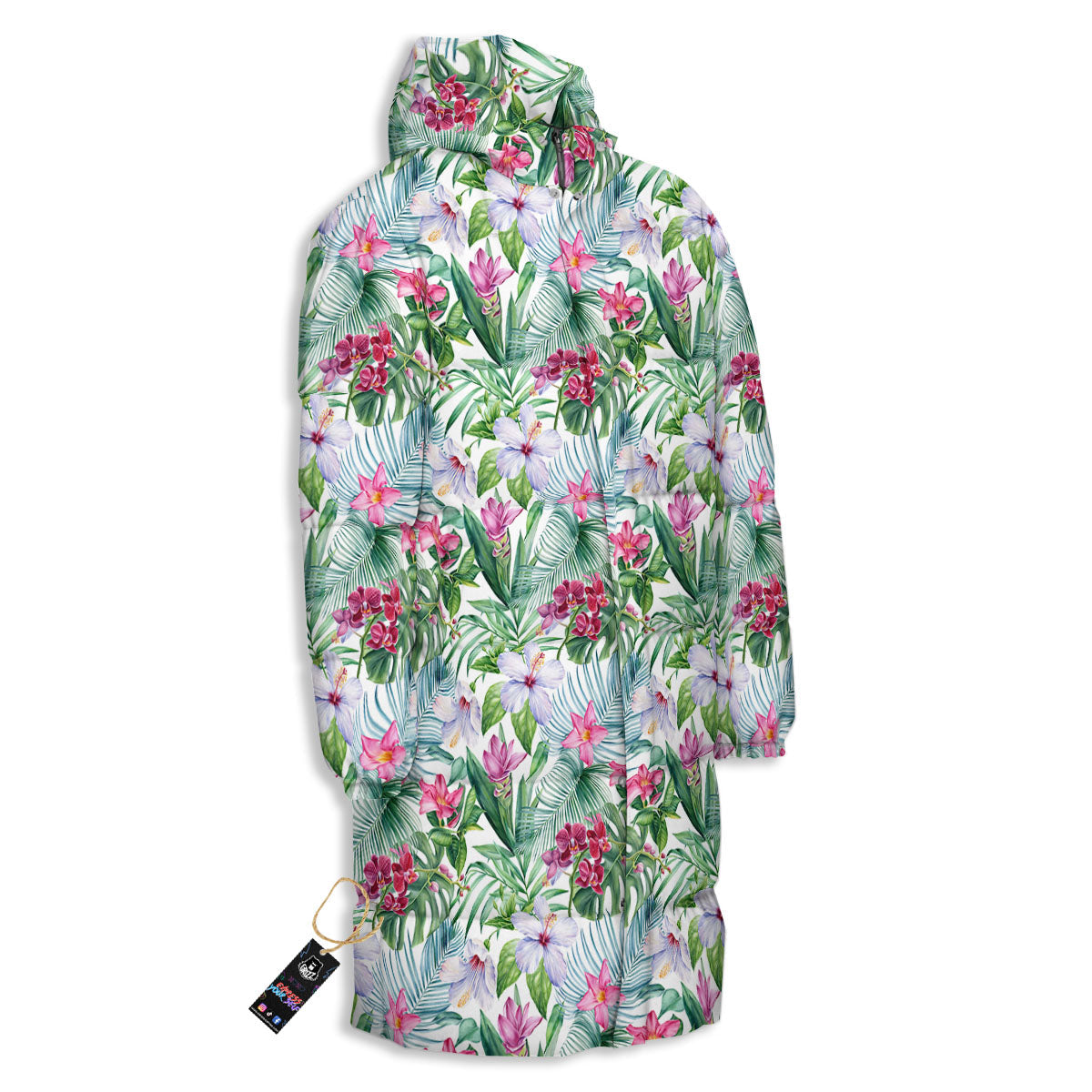 Monstera Hawaii Hibiscus Print Pattern Long Down Jacket-grizzshop