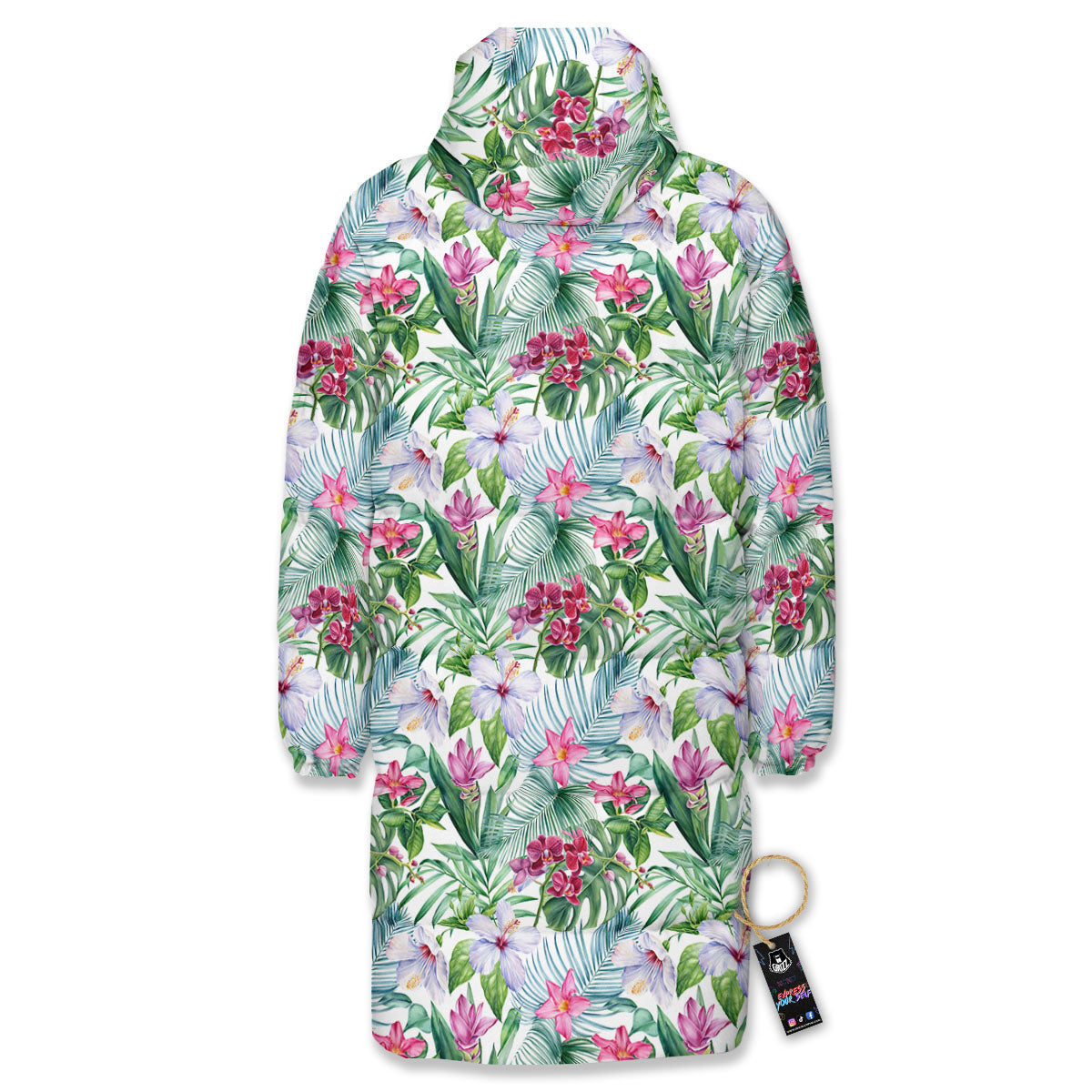 Monstera Hawaii Hibiscus Print Pattern Long Down Jacket-grizzshop