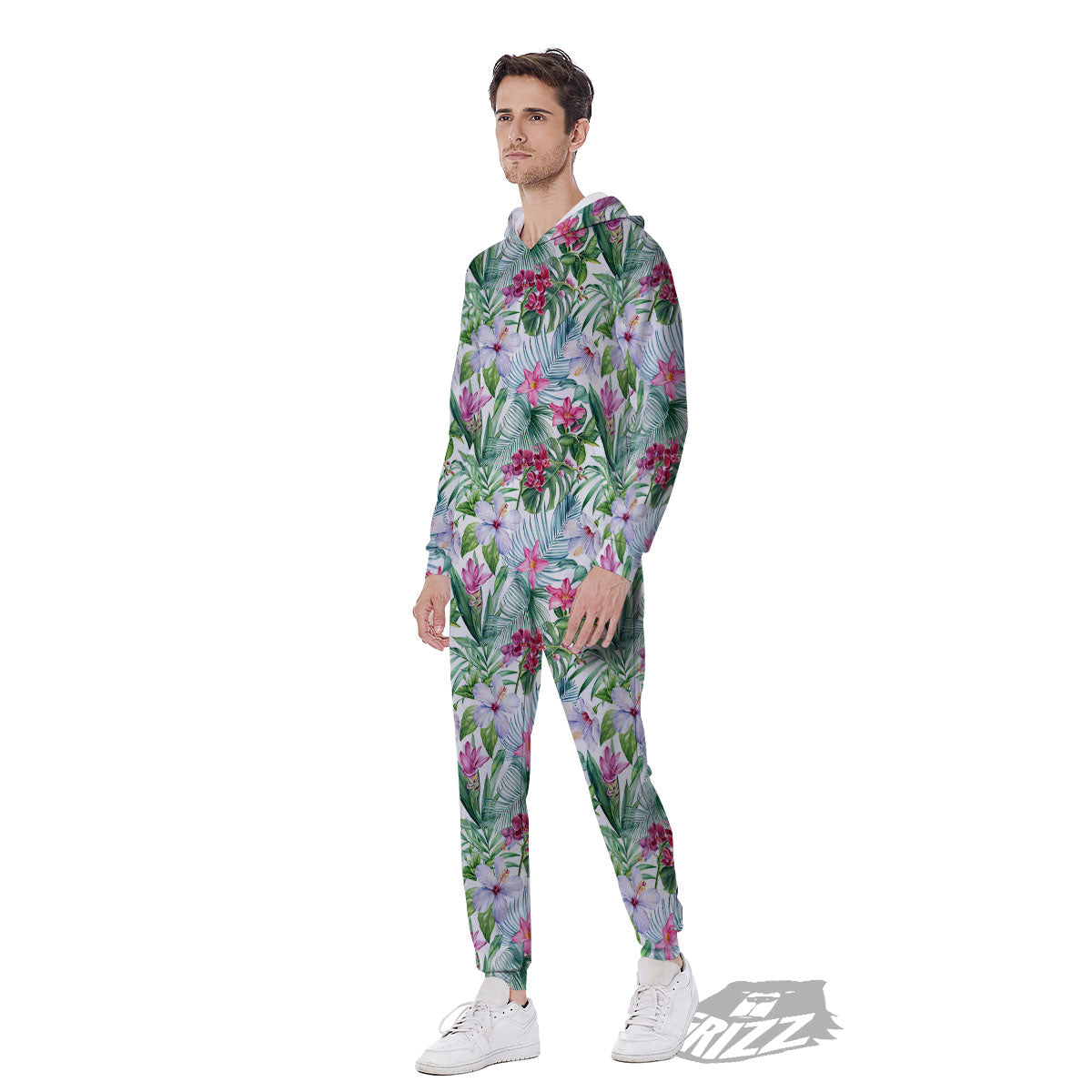 Monstera Hawaii Hibiscus Print Pattern Men's Jumpsuit-grizzshop