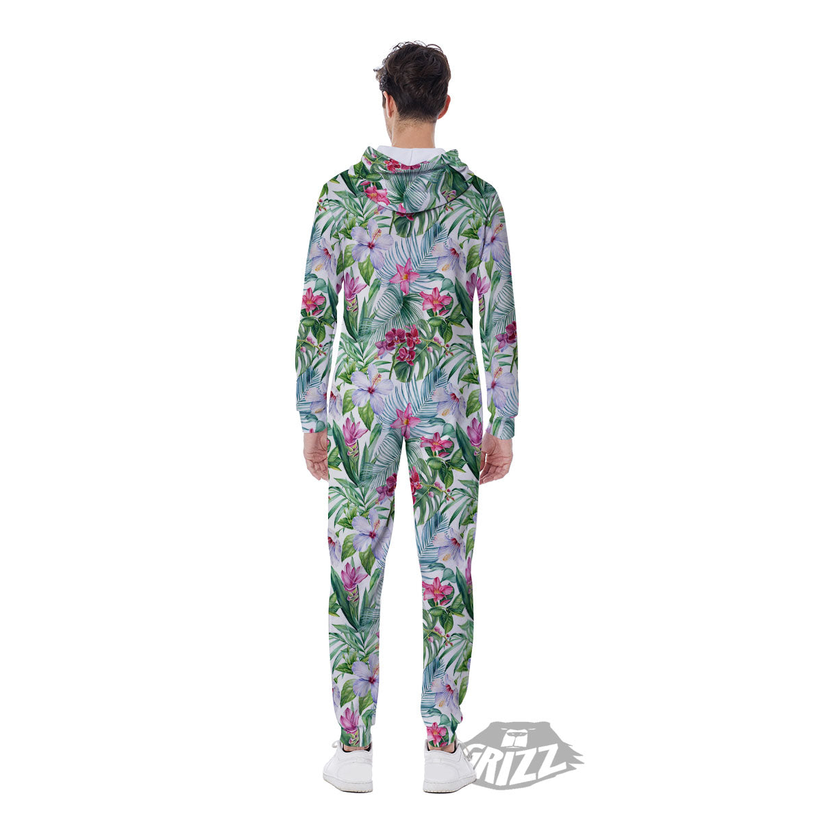 Monstera Hawaii Hibiscus Print Pattern Men's Jumpsuit-grizzshop