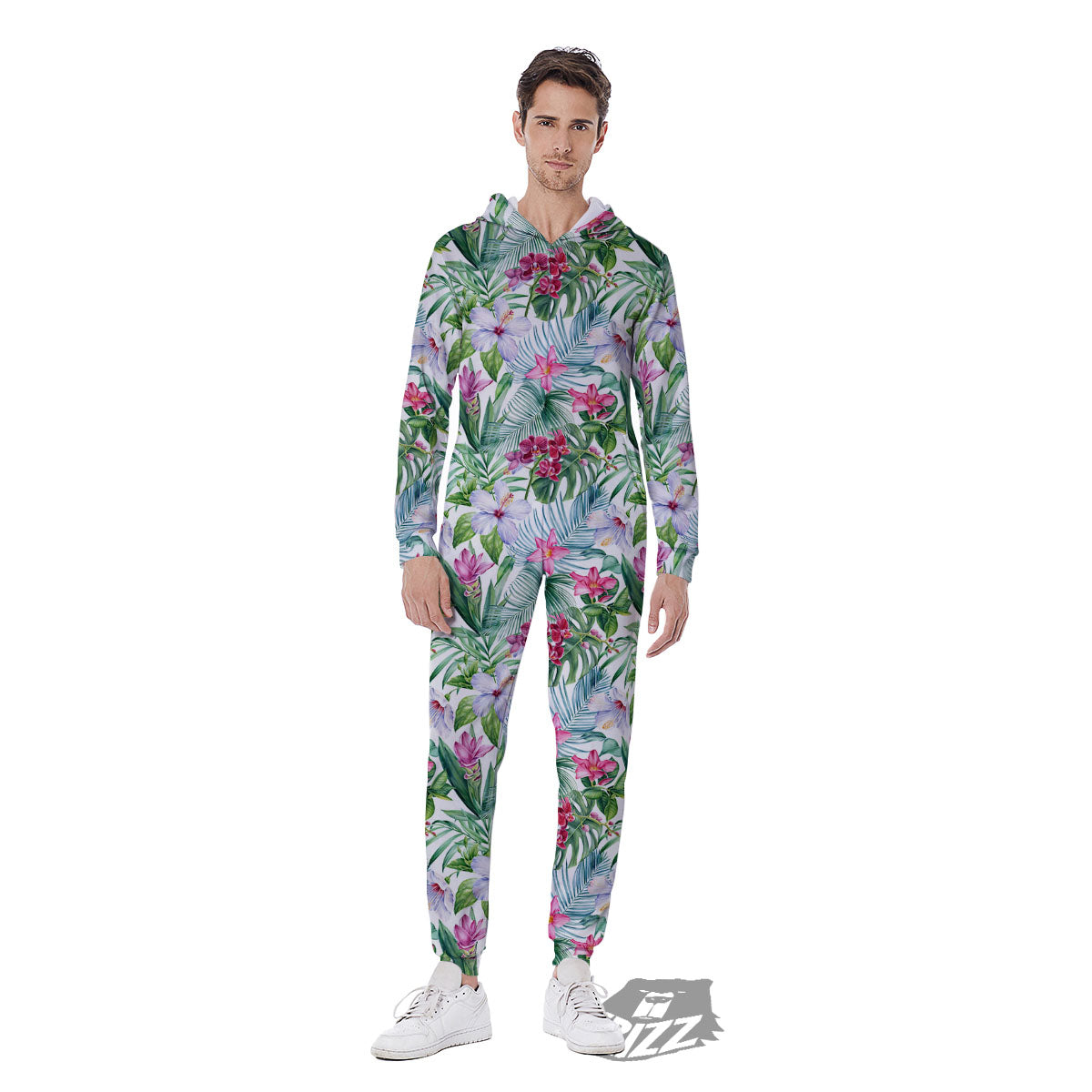 Monstera Hawaii Hibiscus Print Pattern Men's Jumpsuit-grizzshop