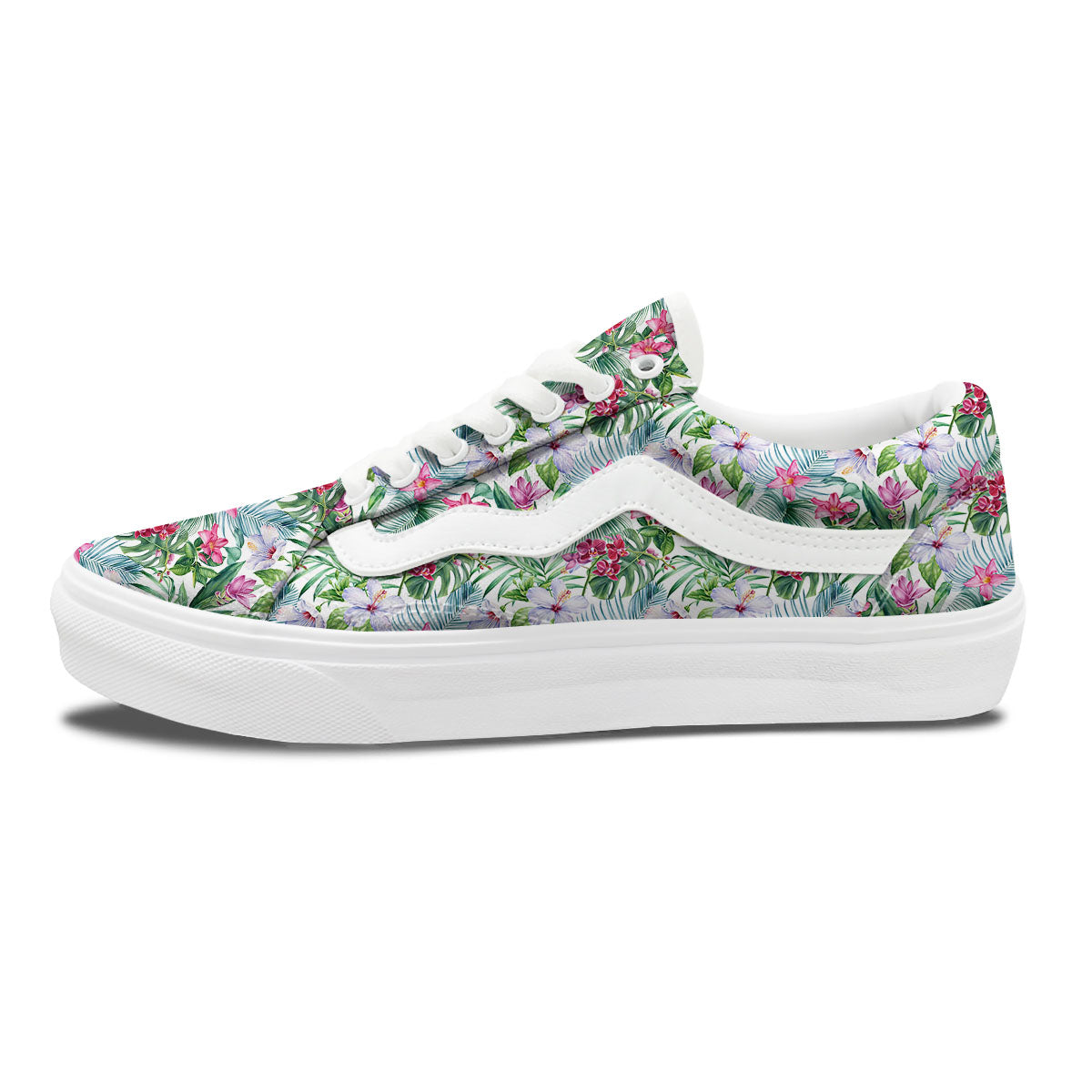 Monstera Hawaii Hibiscus Print Pattern Skate Shoes-grizzshop