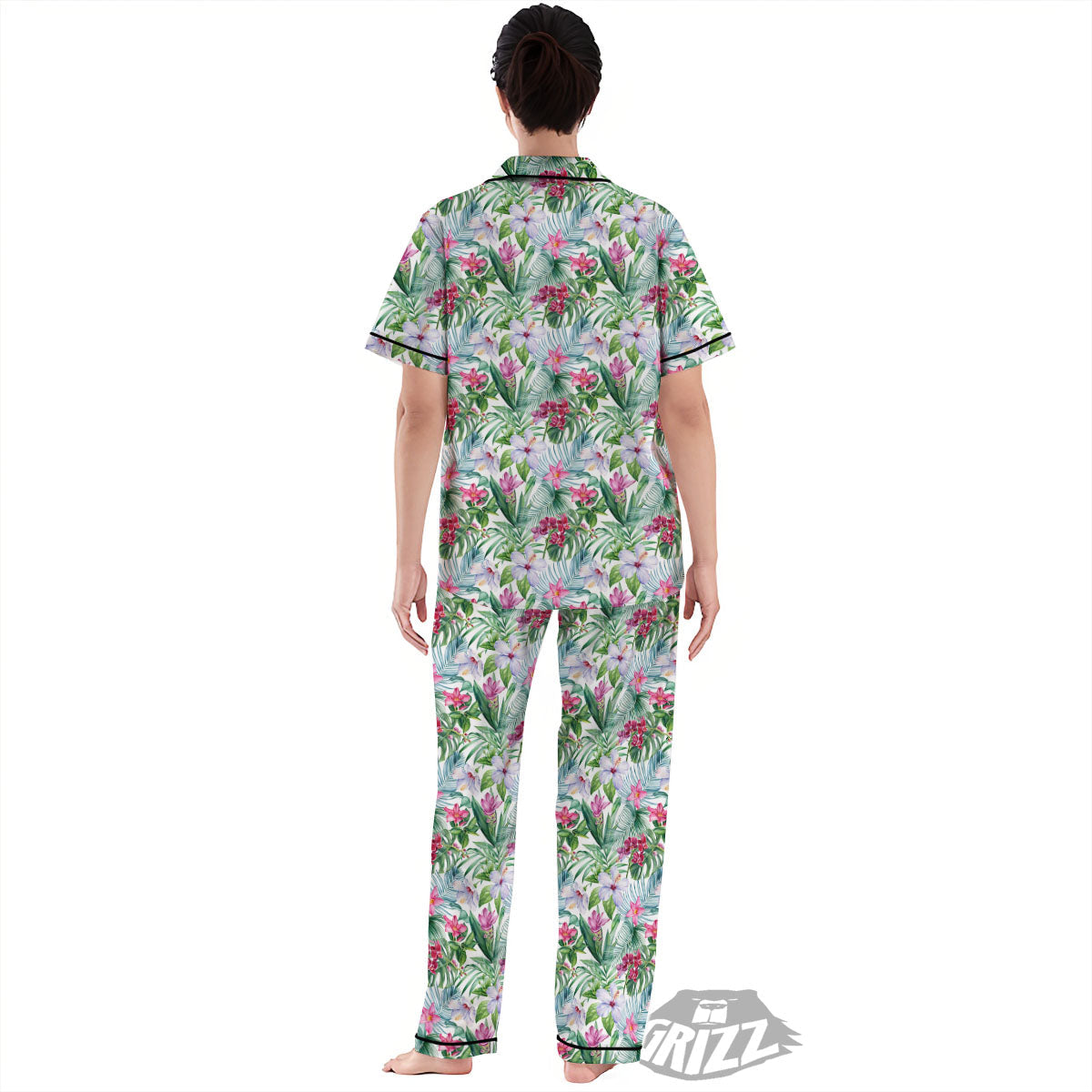 Monstera Hawaii Hibiscus Print Pattern Women's Pajamas Set-grizzshop
