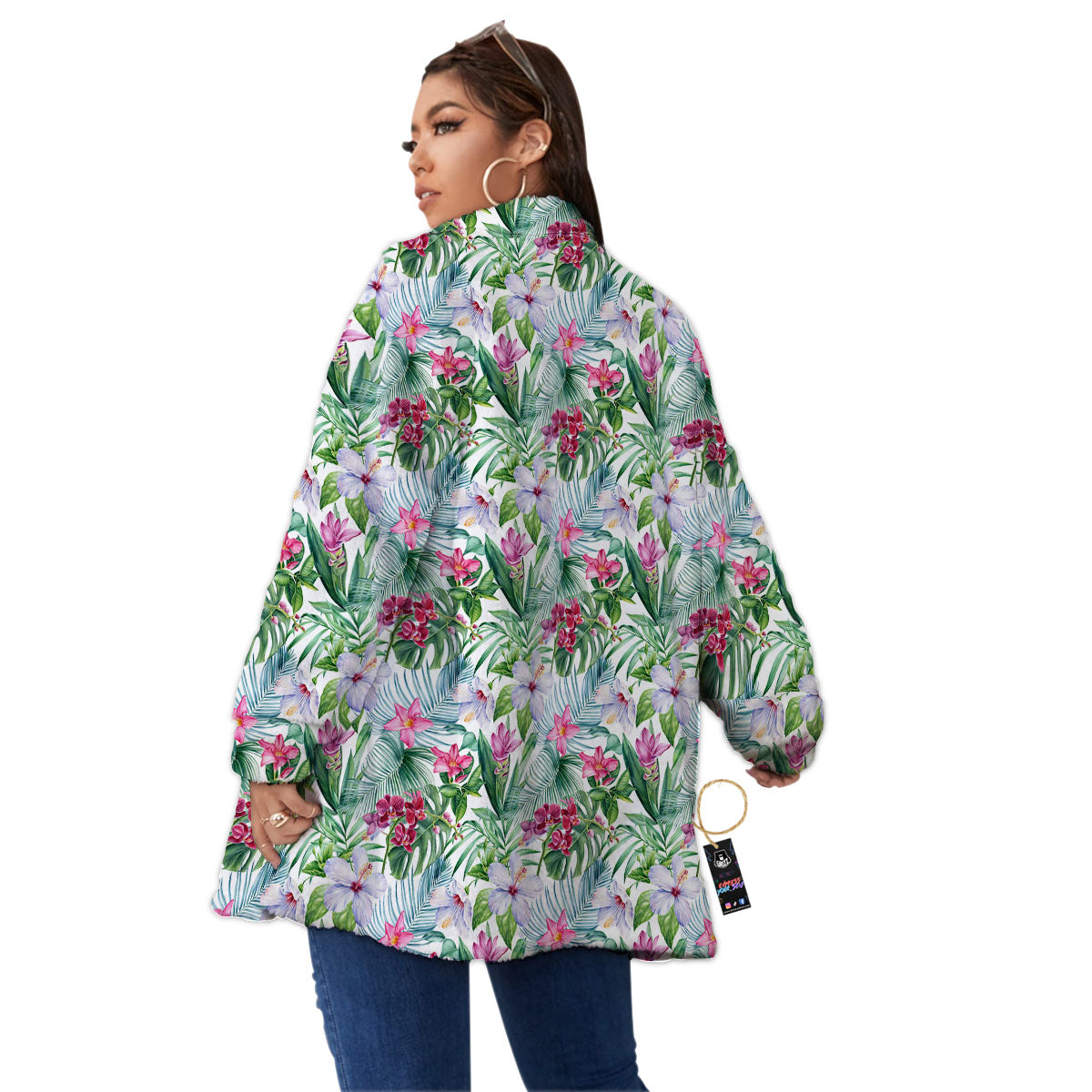 Monstera Hawaii Hibiscus Print Pattern Women's Sherpa Jacket-grizzshop