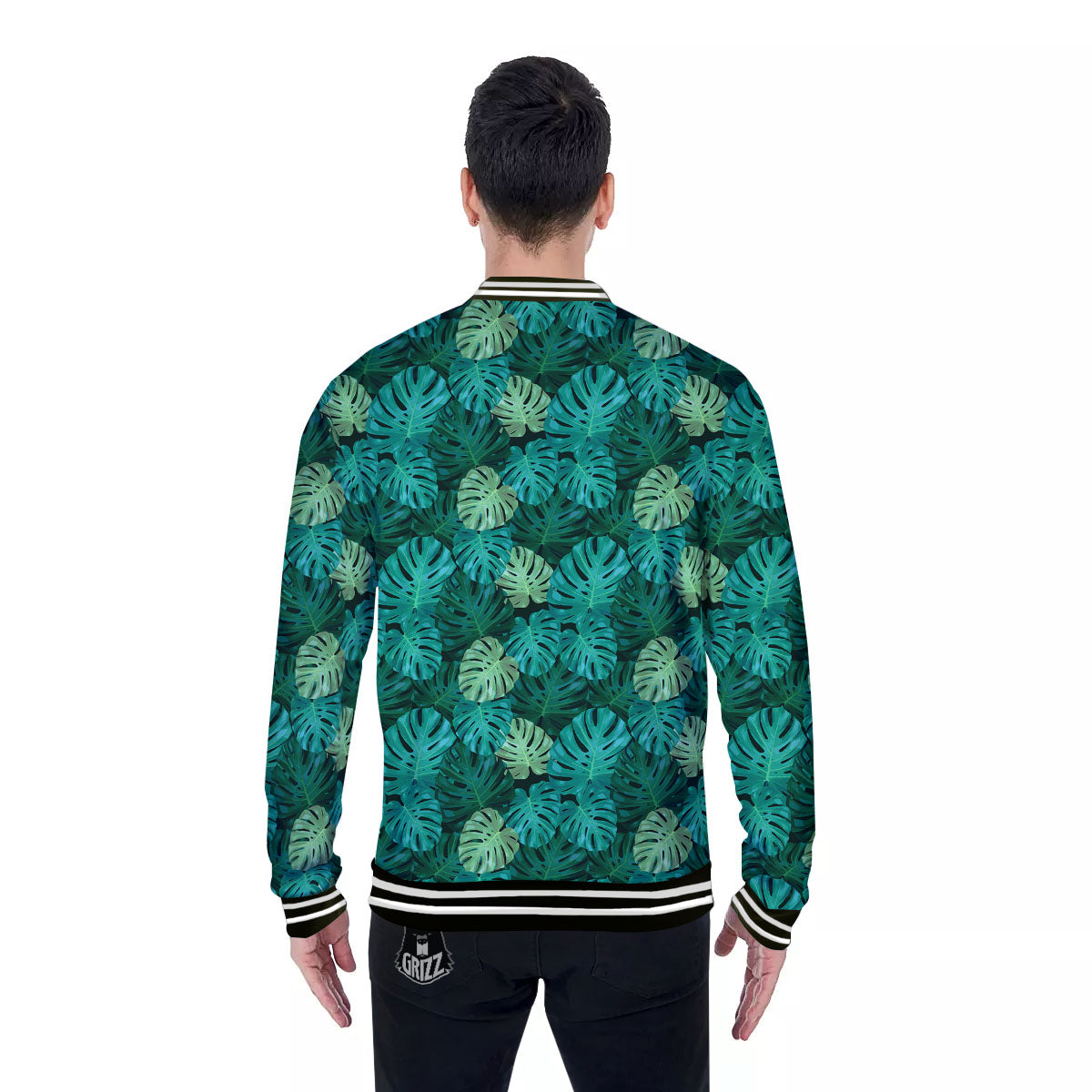 Monstera Leaf Green Print Baseball Jacket-grizzshop
