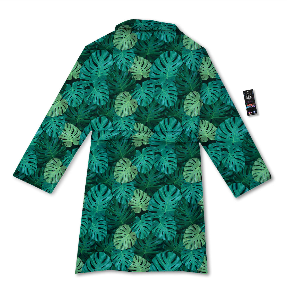 Monstera Leaf Green Print Bathrobe-grizzshop