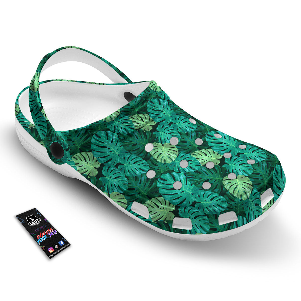 Monstera Leaf Green Print Clog-grizzshop