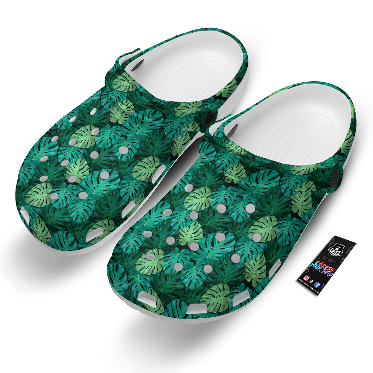 Monstera Leaf Green Print Clog-grizzshop