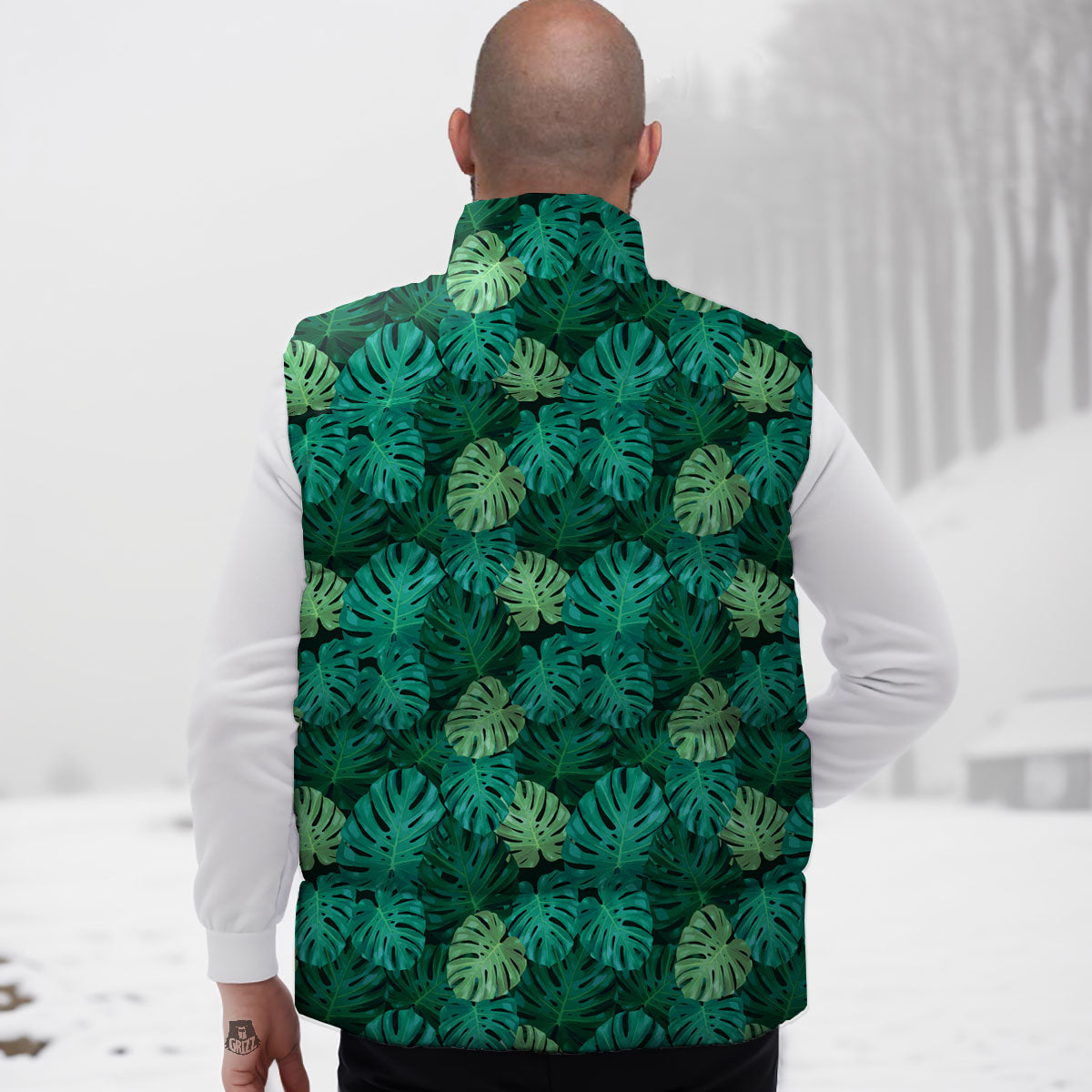 Monstera Leaf Green Print Down Vest